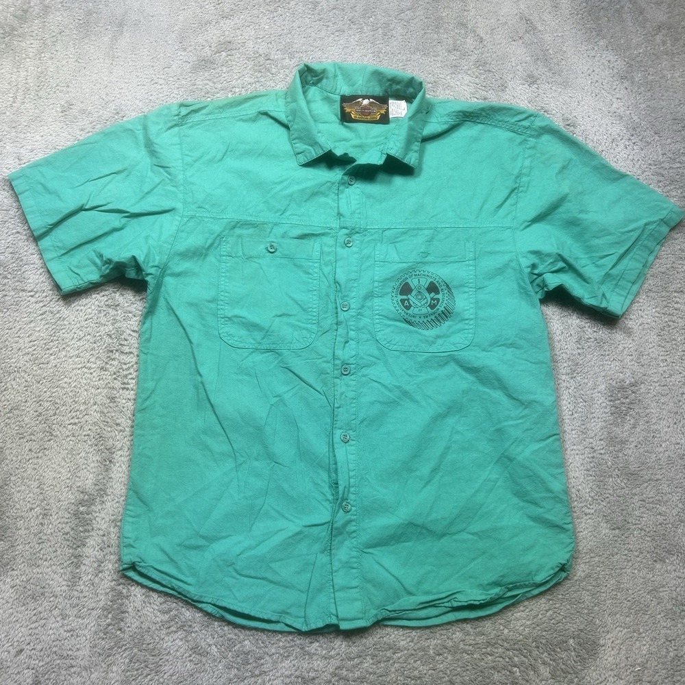 Vintage Harley Davidson Shirt Men's L Green Motorcycle USA York PA *SPOTS/FADED